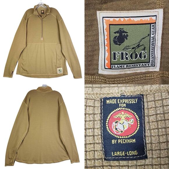 USMC FROG Waffle Fleece Half Zip Large L Coyote Pull Over Shirt Flame Resistant - Picture 1 of 9